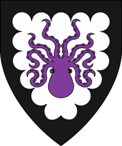 The Arms of Gracia Abrabanel. Argent, a polypus inverted purpure within a bordure engrailed sable. 